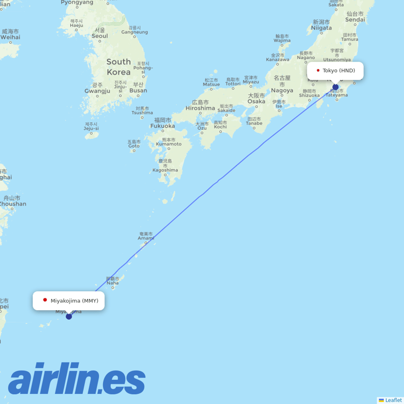 JAL from Miyako Jima destination map