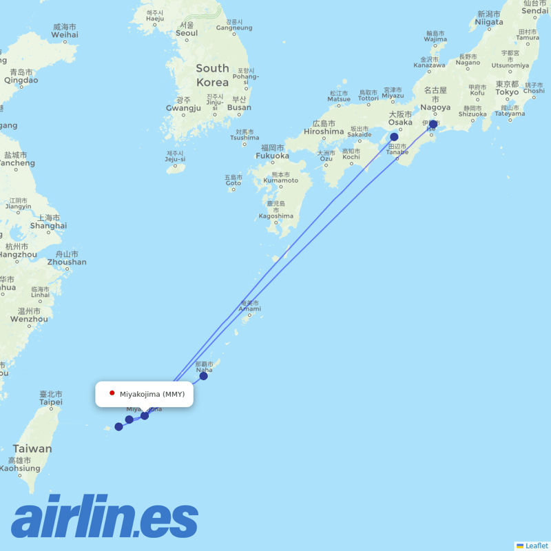 Japan Transocean Air from Miyako Jima destination map