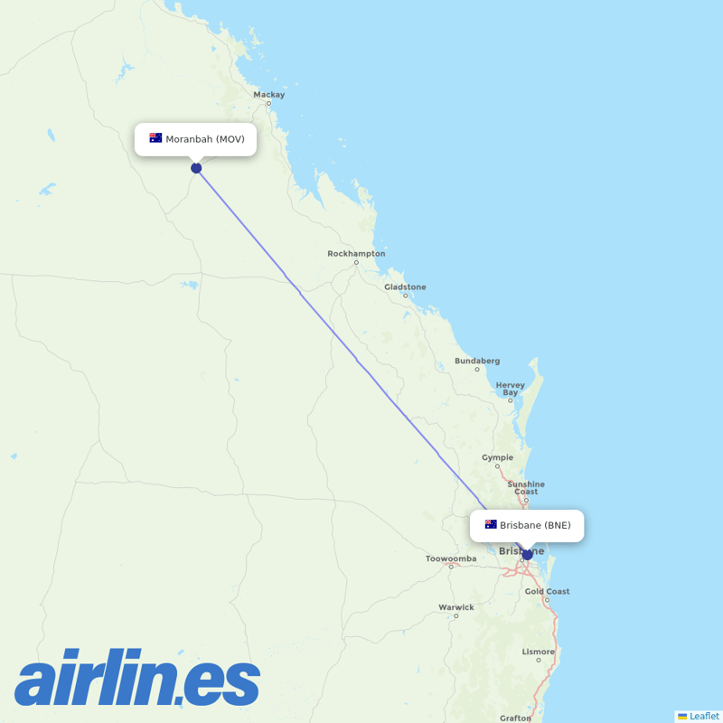 Qantas from Moranbah destination map