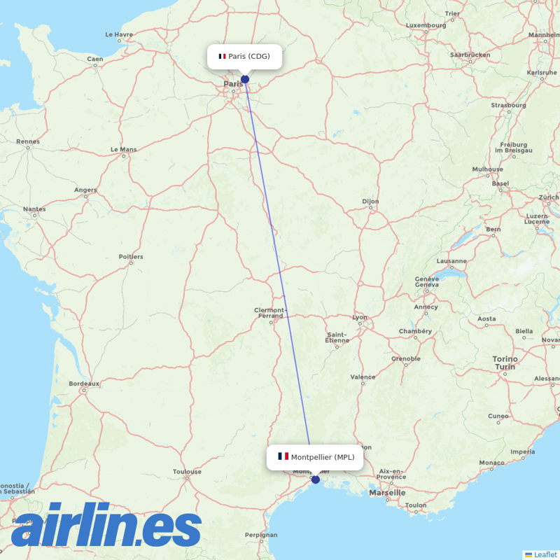 Air France from Mediterranee destination map