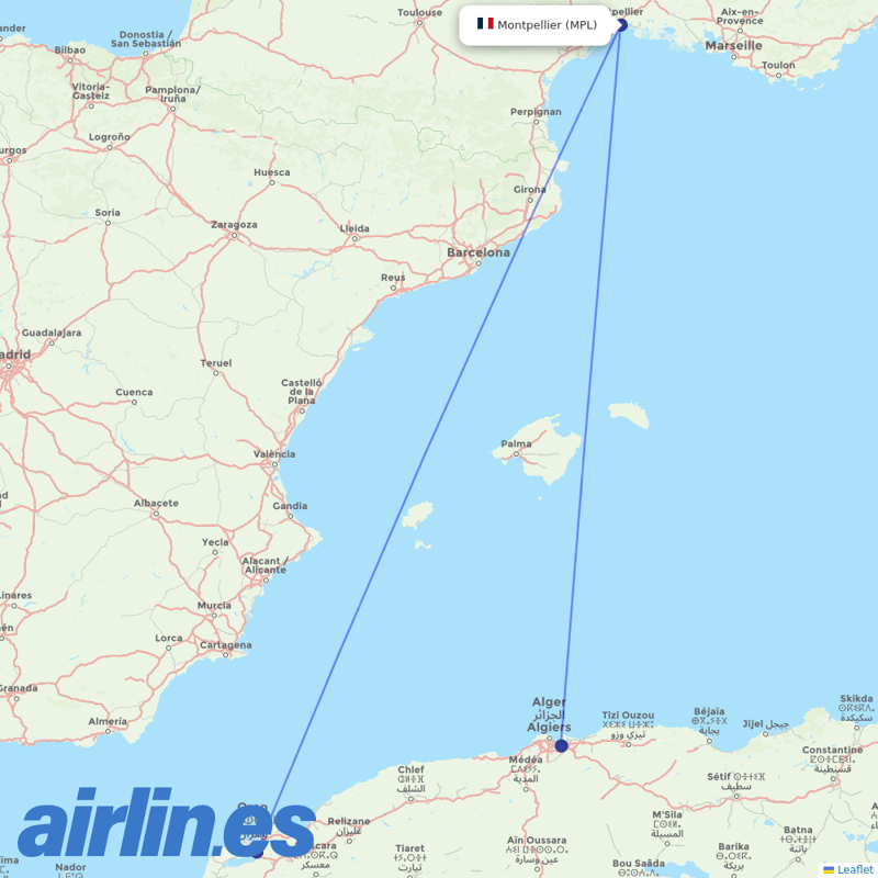 Air Algerie from Mediterranee destination map