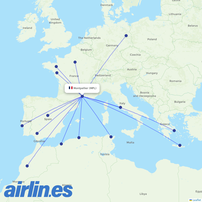 Transavia France from Mediterranee destination map