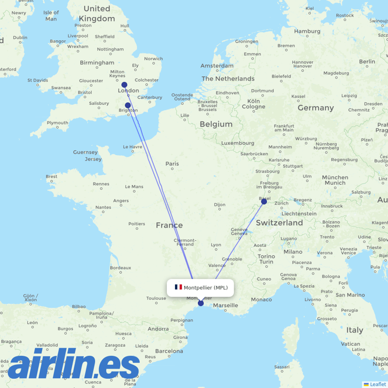 easyJet from Mediterranee destination map