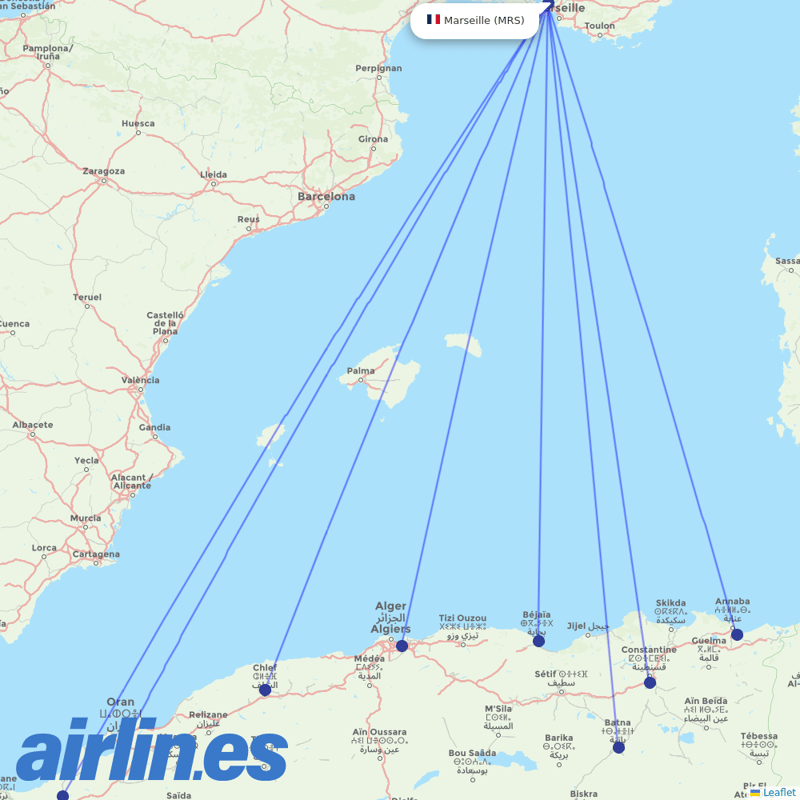 Air Algerie from Marseille Provence Airport destination map