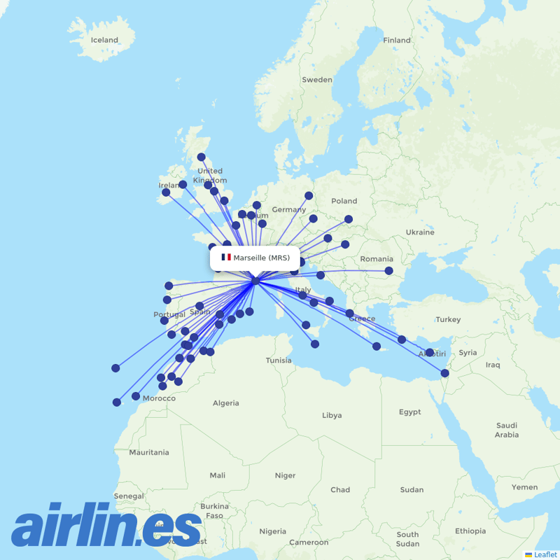 Ryanair from Marseille Provence Airport destination map