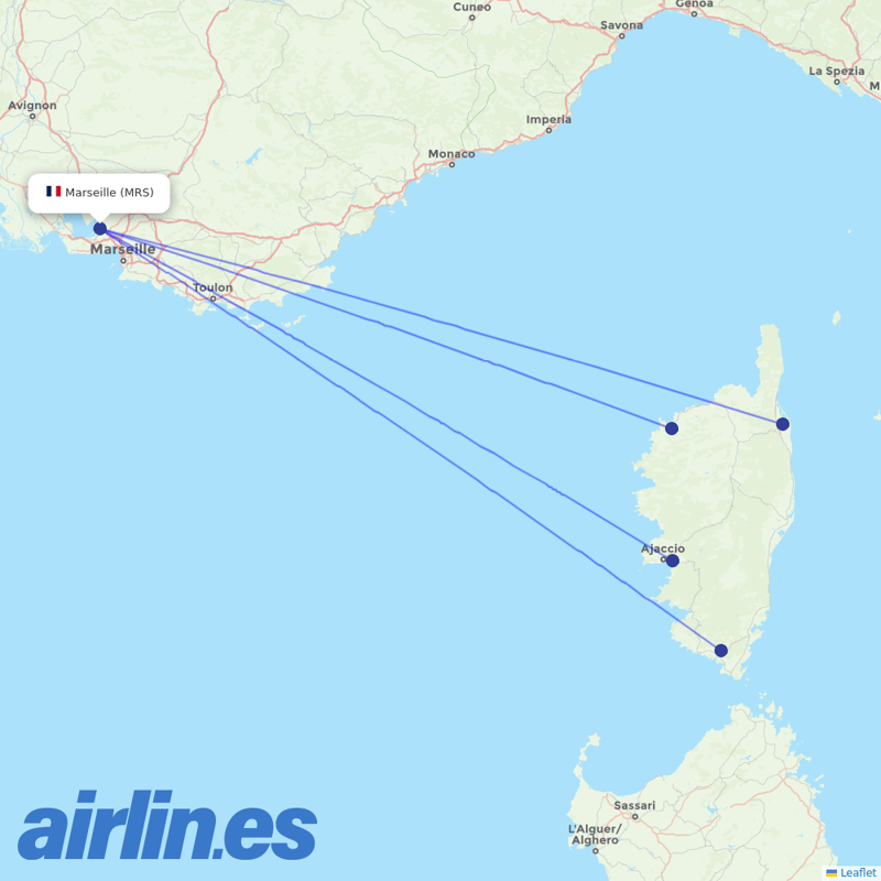 Air Corsica from Marseille Provence Airport destination map