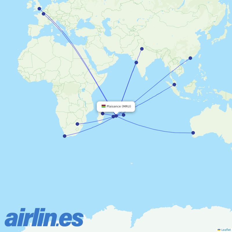Air Mauritius from Sir Seewoosagur Ramgoolam International destination map