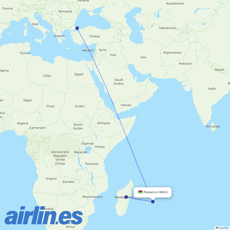 Turkish Airlines from Sir Seewoosagur Ramgoolam International destination map