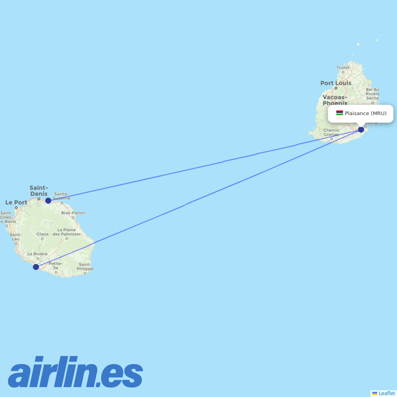 Air Austral from Sir Seewoosagur Ramgoolam International destination map