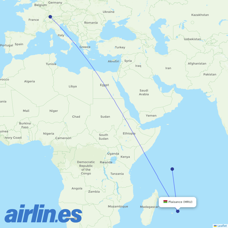 Edelweiss Air from Sir Seewoosagur Ramgoolam International destination map