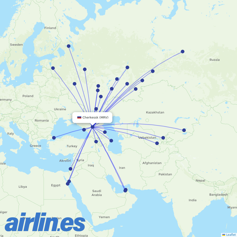 Azimuth Airlines from Mineralnye Vody Airport destination map