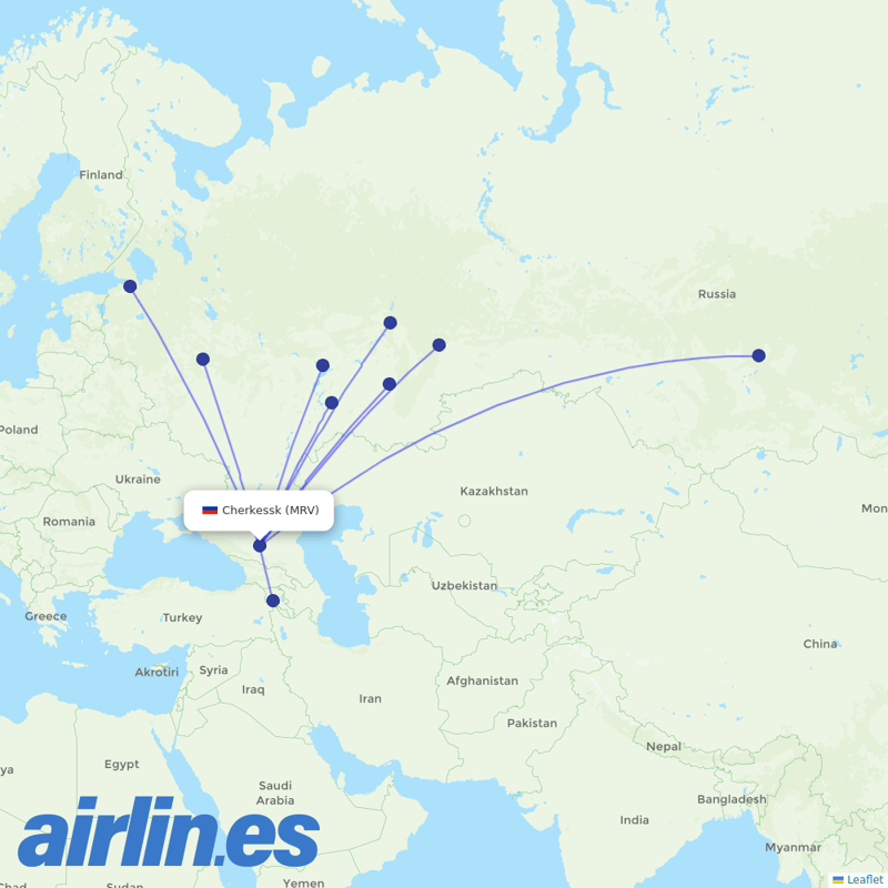 Aeroflot from Mineralnye Vody Airport destination map