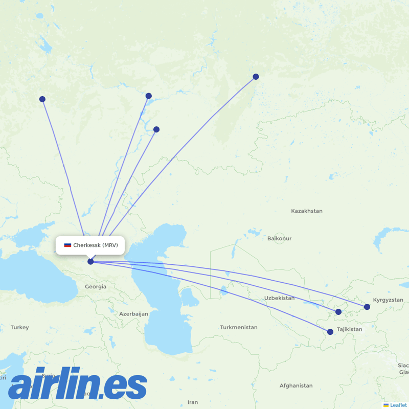 Ural Airlines from Mineralnye Vody Airport destination map