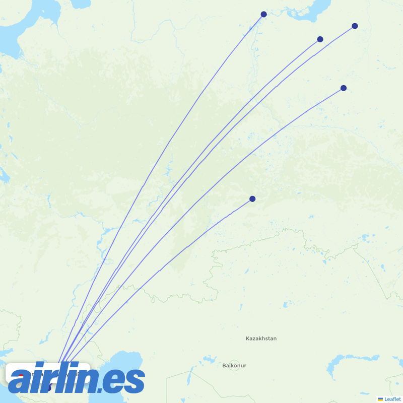 Yamal Airlines from Mineralnye Vody Airport destination map