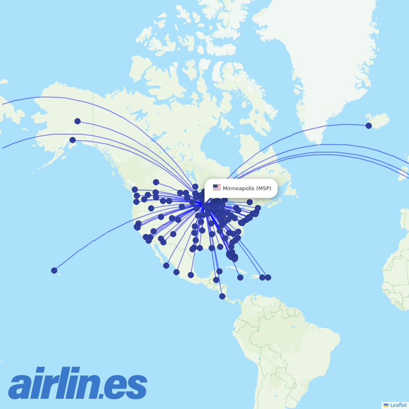 Delta Air Lines from Minneapolis St Paul International destination map