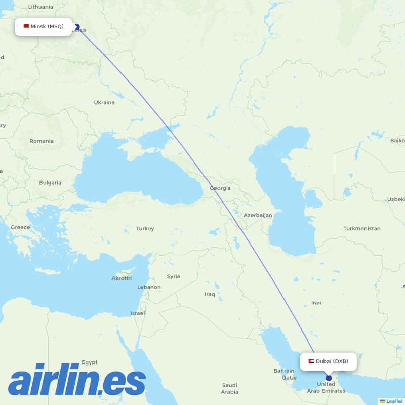 flydubai from Minsk destination map