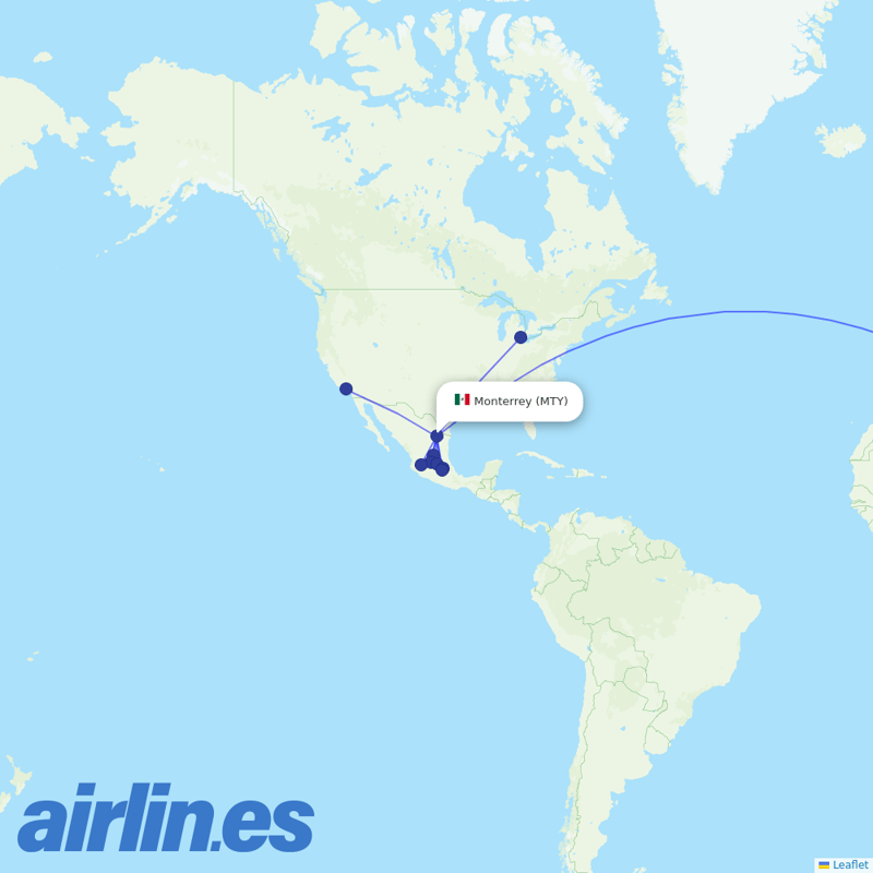 Aeromexico from Monterrey International Airport destination map