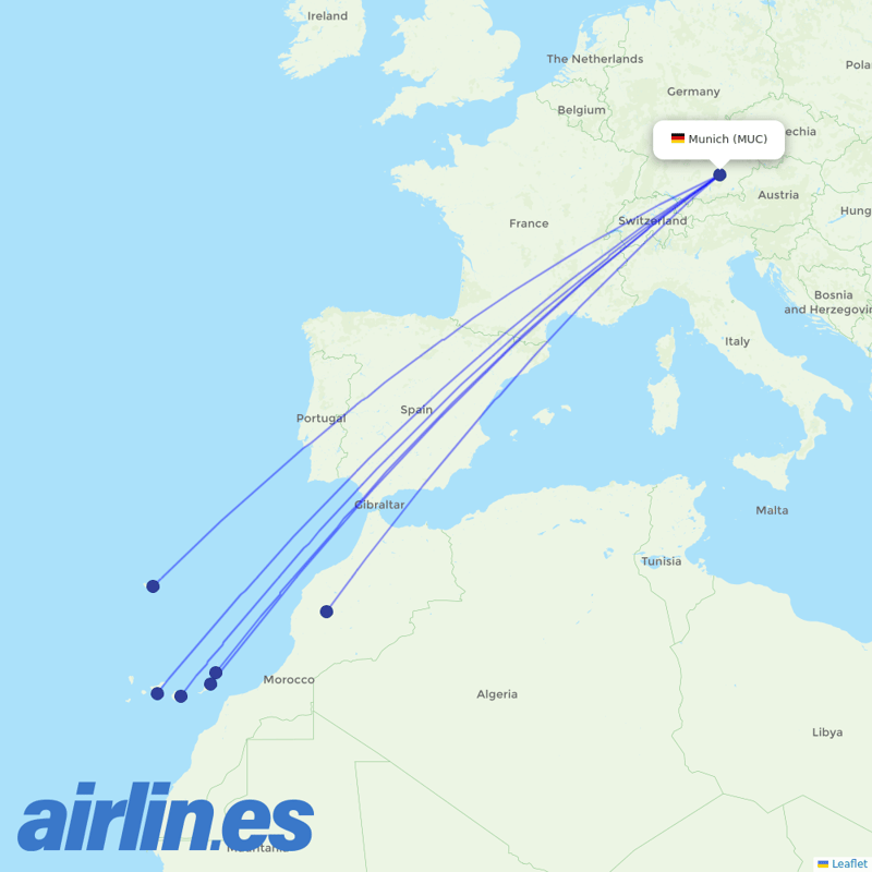 Airbus Transport International from Munich Airport destination map