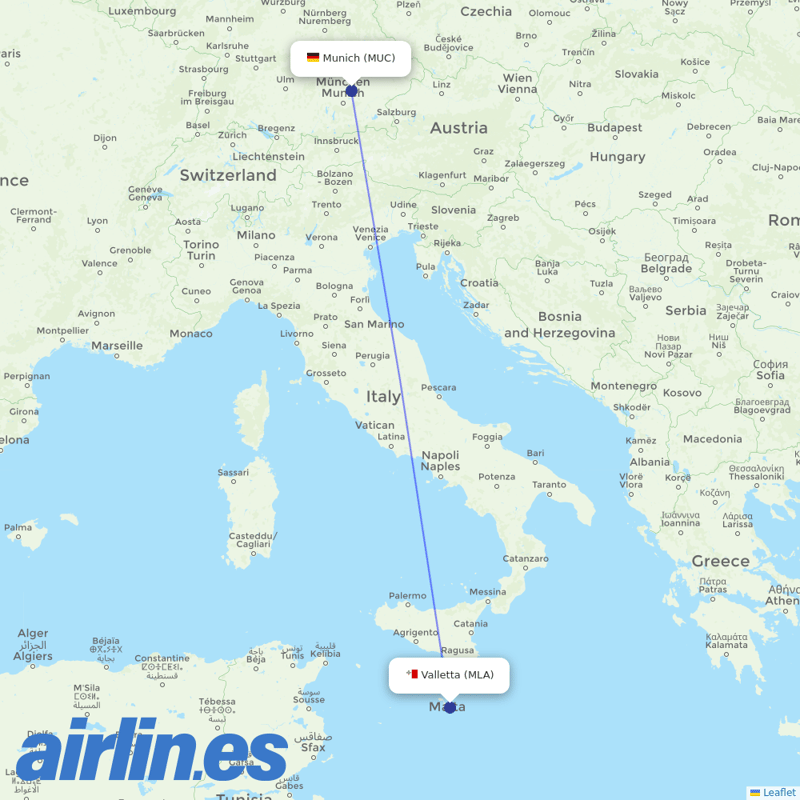 Air Malta from Munich Airport destination map