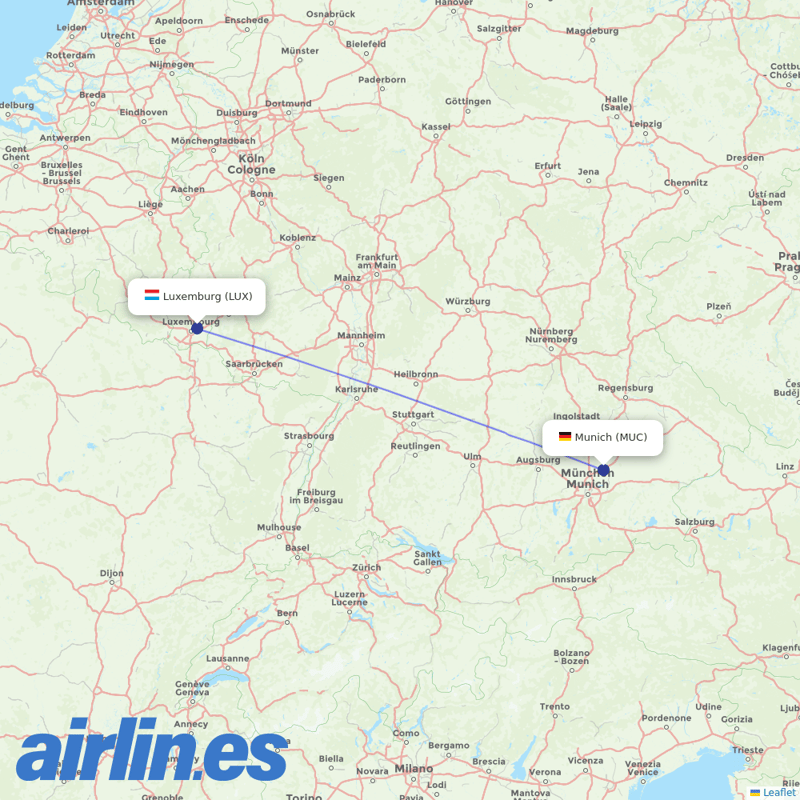 Luxair from Munich Airport destination map