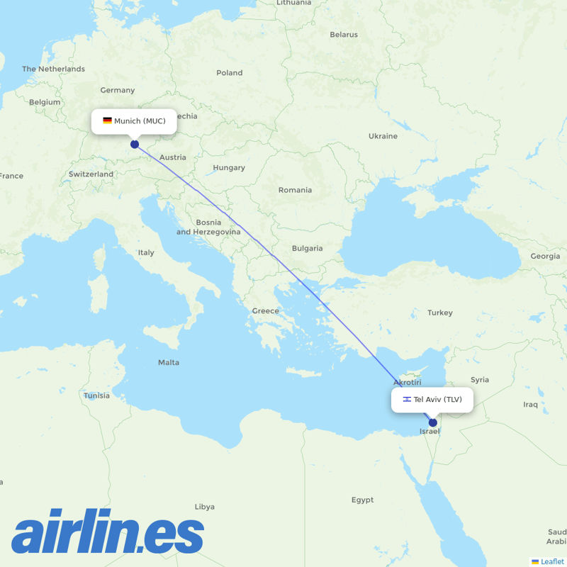El Al from Munich Airport destination map