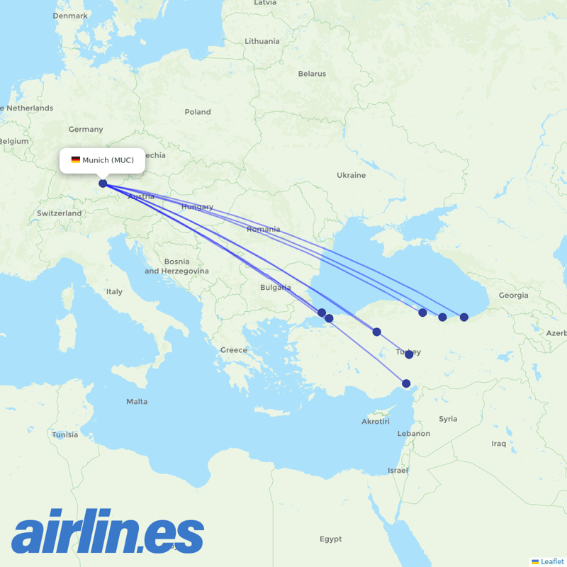 Turkish Airlines from Munich Airport destination map