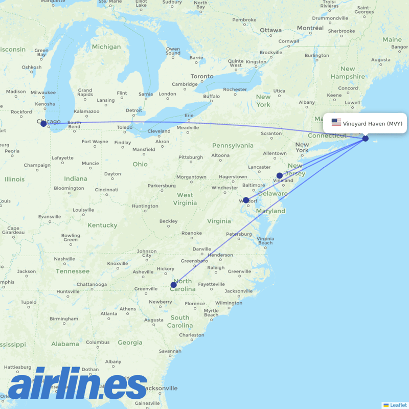 American Airlines from Martha's Vineyard destination map