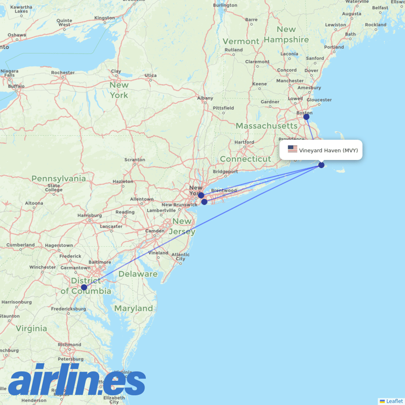 JetBlue Airways from Martha's Vineyard destination map