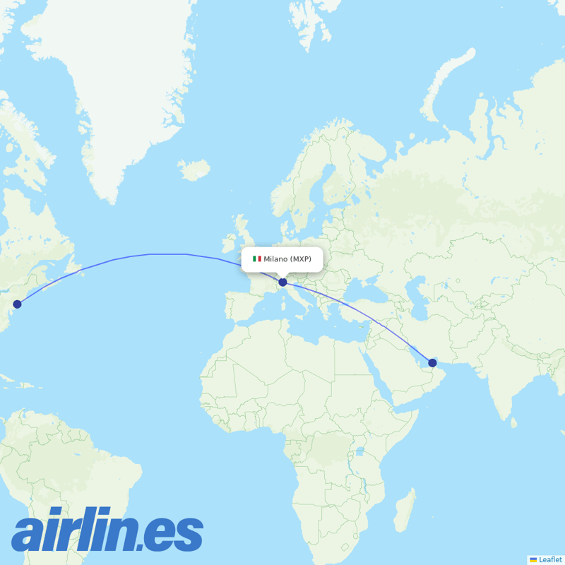 Emirates from Milan Malpensa Airport destination map