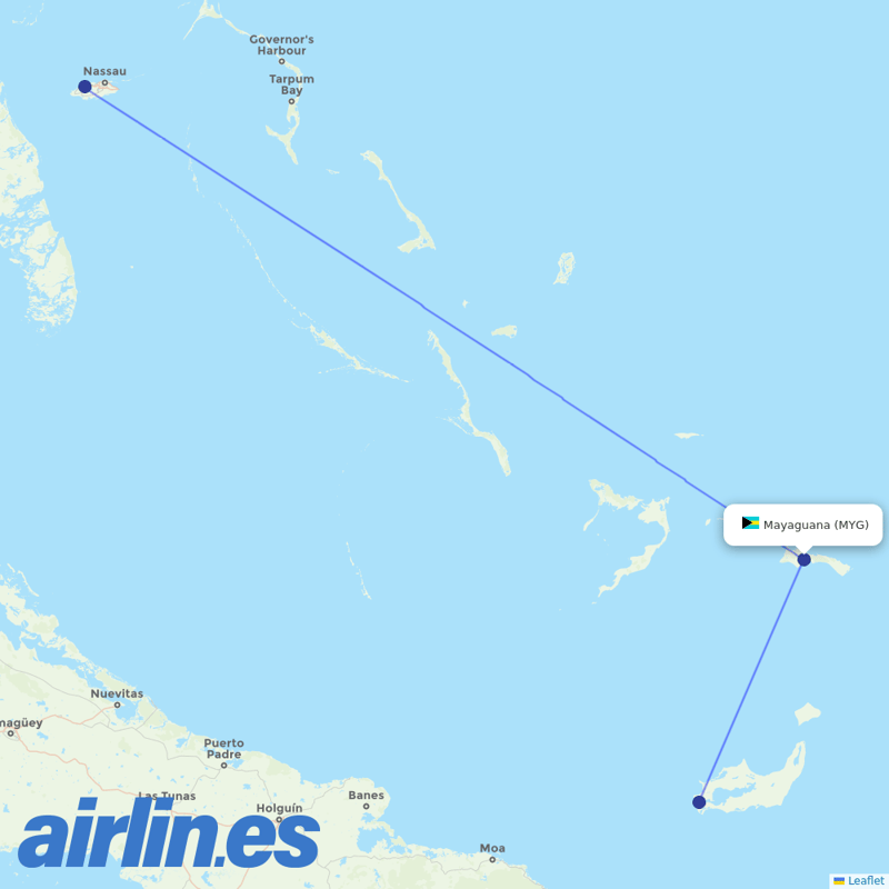 Bahamasair from Mayaguana destination map