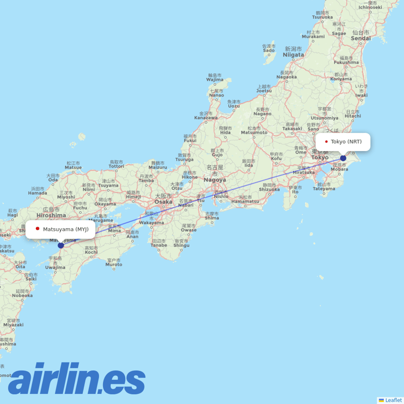 Jetstar Japan from Matsuyama destination map