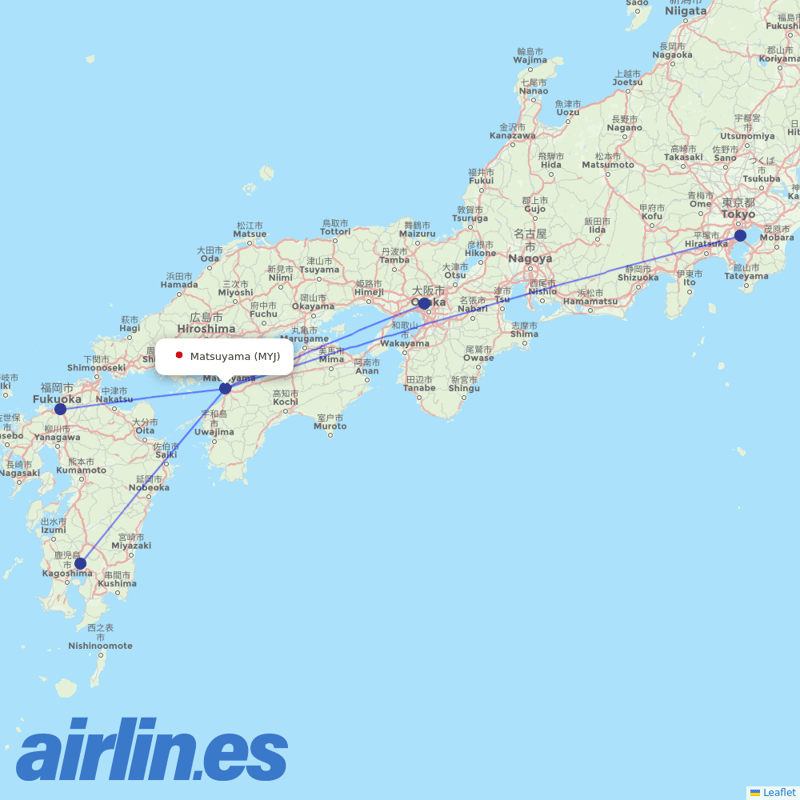 JAL from Matsuyama destination map