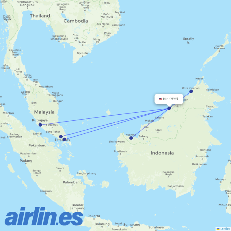 AirAsia from Miri Airport destination map
