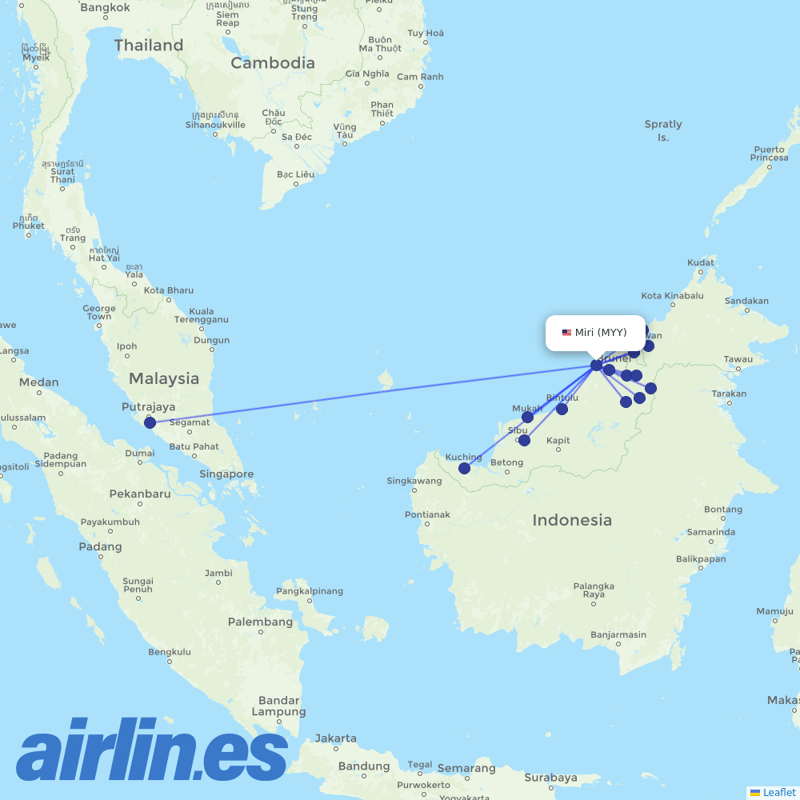 Malaysia Airlines from Miri Airport destination map