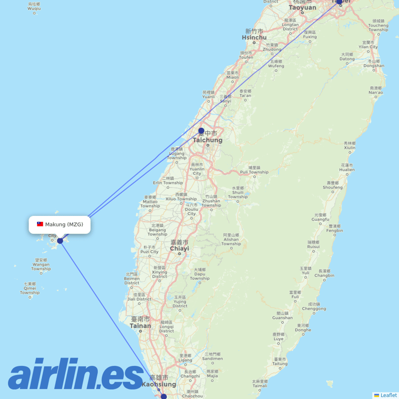 Mandarin Airlines from Makung destination map