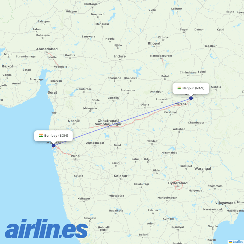 Air India from Nagpur destination map