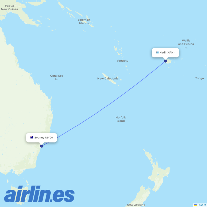 Qantas from Nadi International destination map