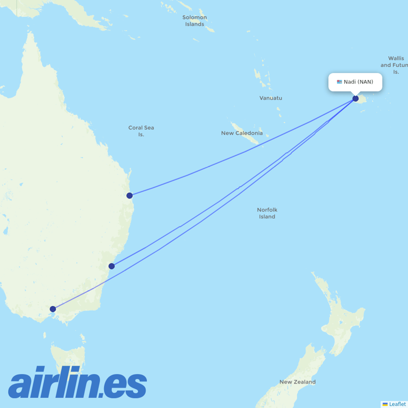 Virgin Australia from Nadi International destination map