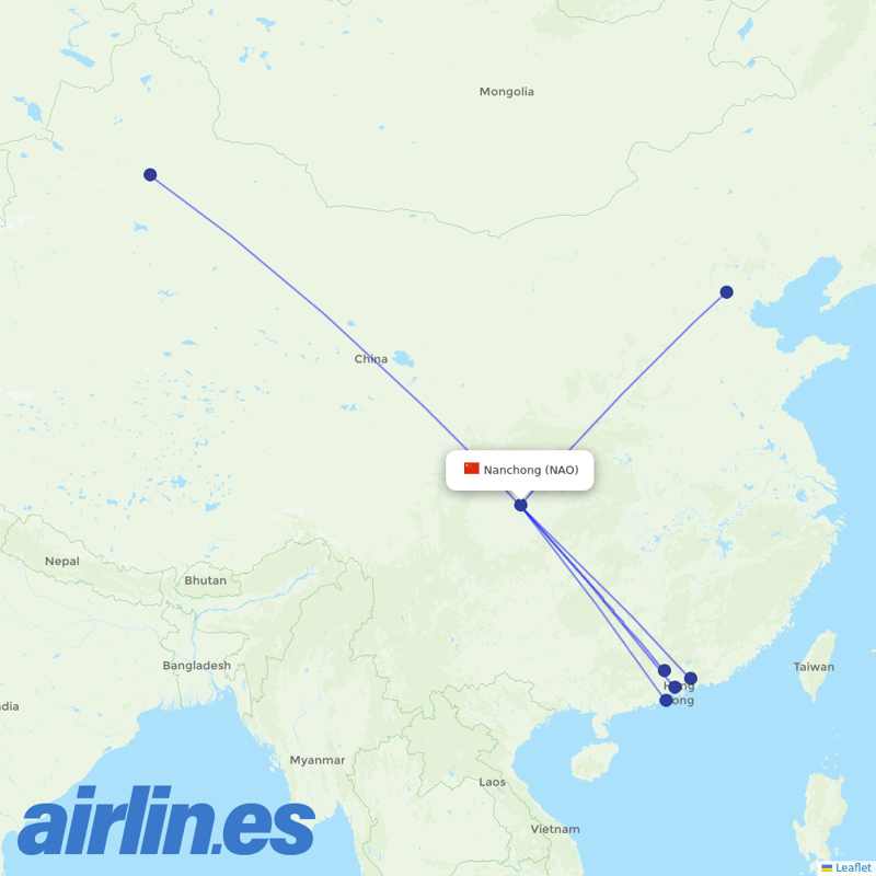 China Southern Airlines from Nanchong Airport destination map
