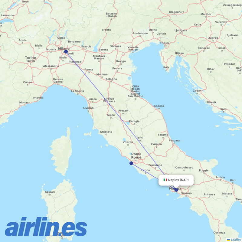 ITA Airways from Naples International Airport destination map