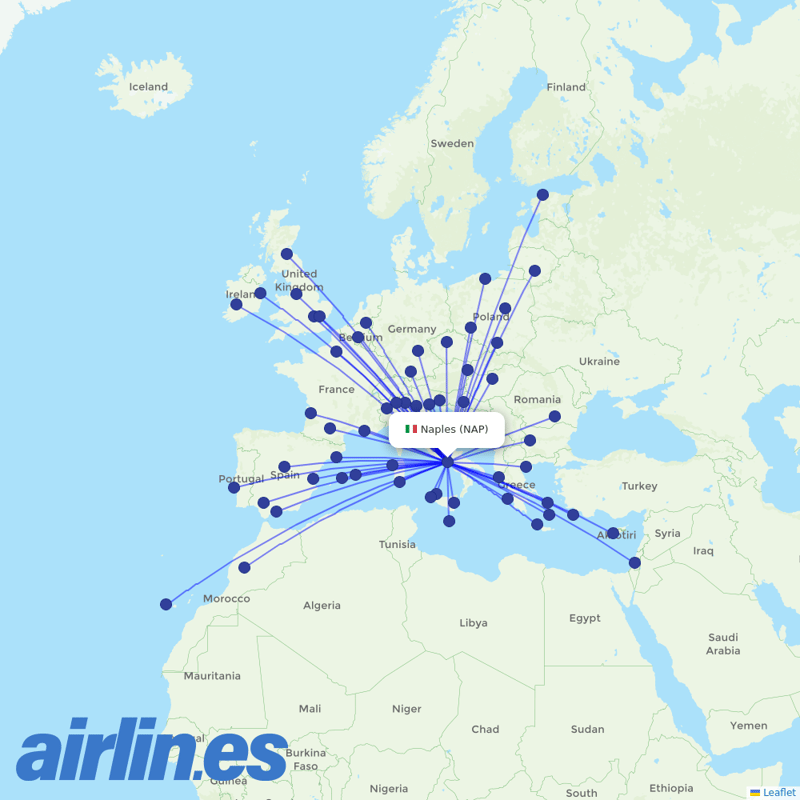 Ryanair from Naples International Airport destination map