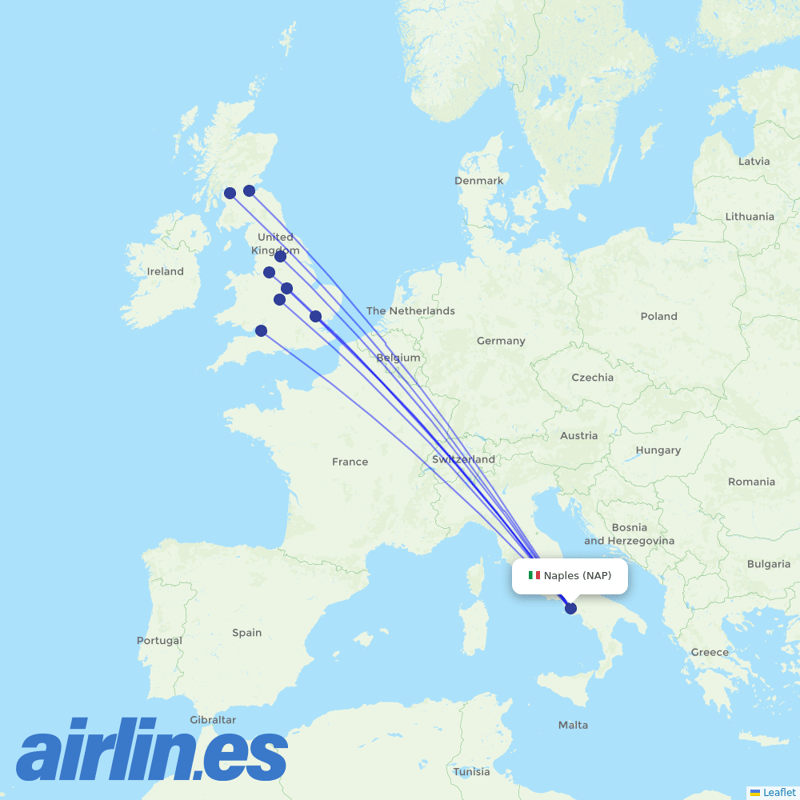Jet2 from Naples International Airport destination map
