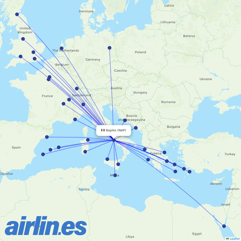 easyJet from Naples International Airport destination map