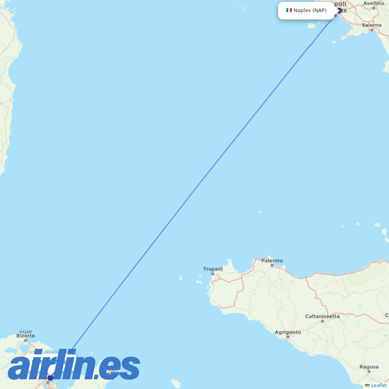 Tunisair Express from Naples International Airport destination map