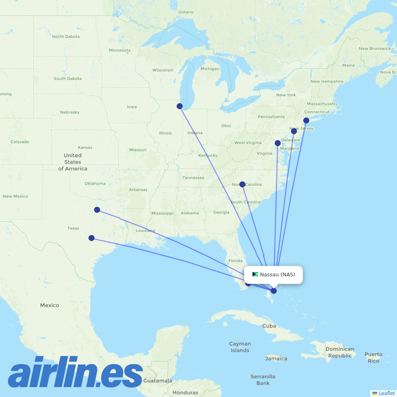 American Airlines from Nassau International destination map