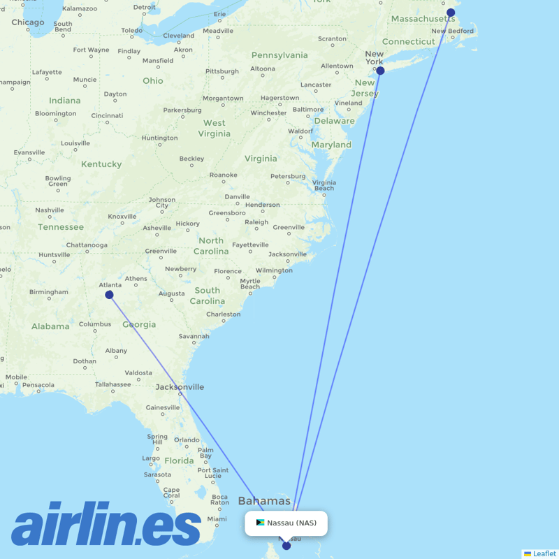 Delta Air Lines from Nassau International destination map