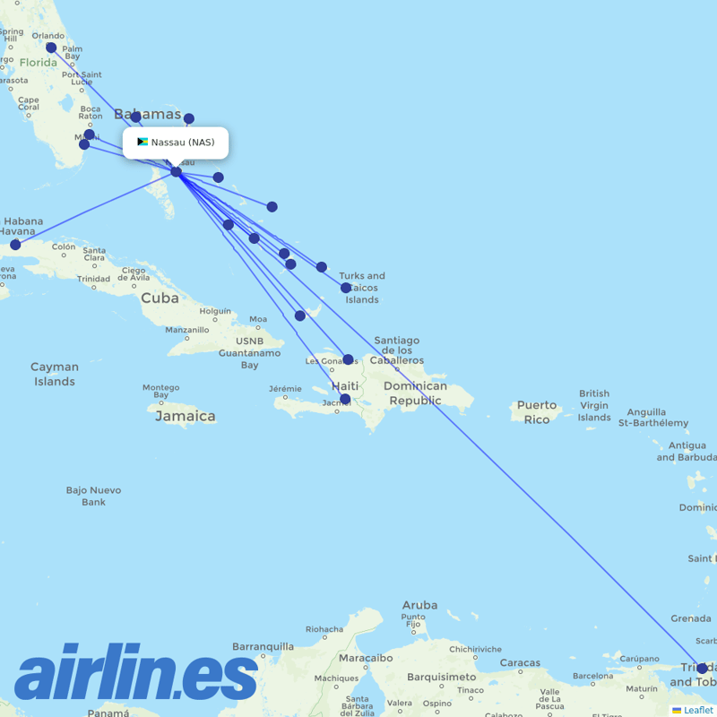 Bahamasair from Nassau International destination map
