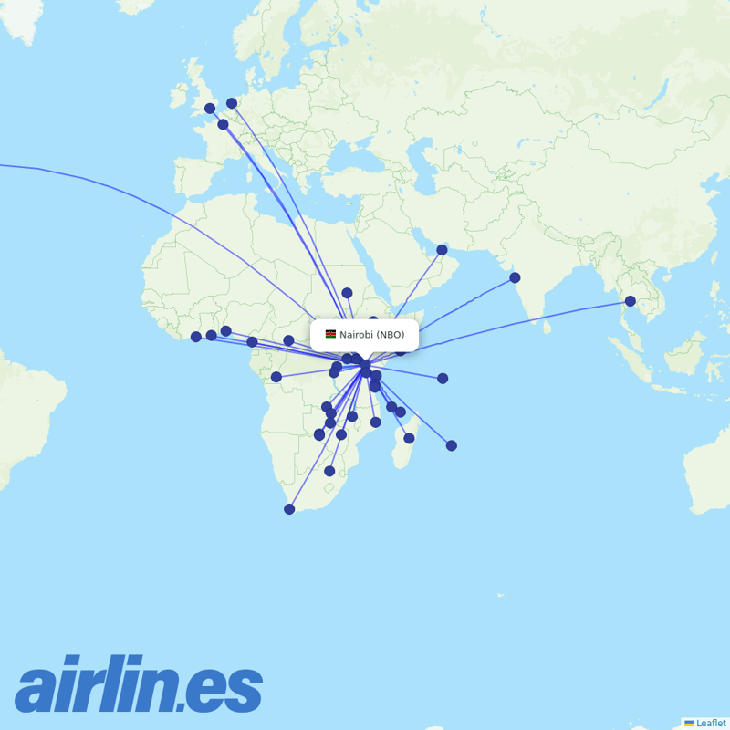 Kenya Airways from Jomo Kenyatta International destination map