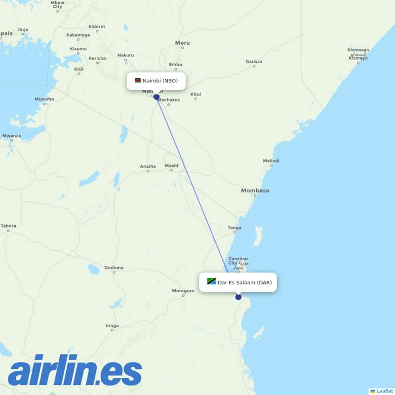 Air Tanzania from Jomo Kenyatta International destination map
