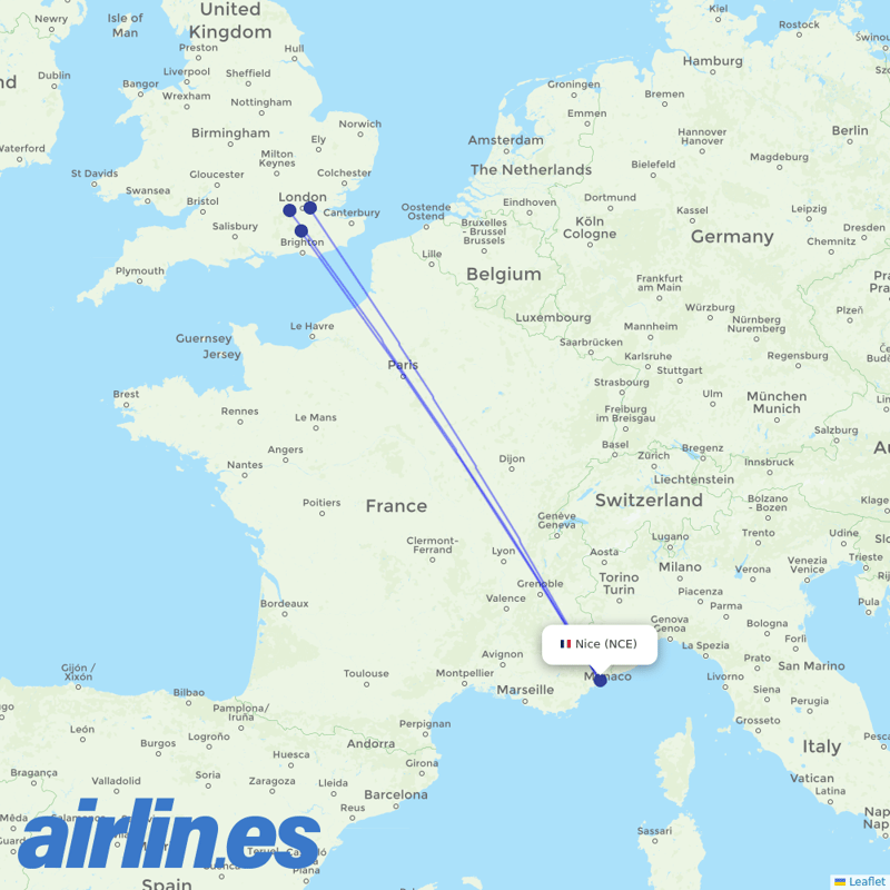 British Airways from Cote D Azur Airport destination map